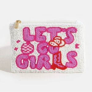🆕 Let’s Go Girls Seed Beaded Coin Purse - Pink and White